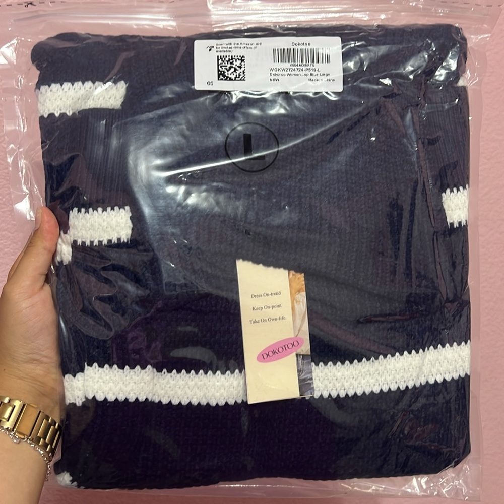 Navy and White Striped Turtleneck Sweater - Picture 3 of 4